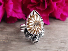 Load image into Gallery viewer, Ammonite with Mother of Pearl Ring or Pendant (Choose Your Size)