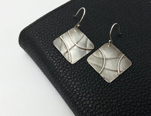 Load image into Gallery viewer, Square Abstract Patterned Silver Dangle Earrings