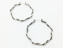 Load image into Gallery viewer, Large Beaded Twist Silver Hoop Earrings