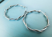 Load image into Gallery viewer, Large Beaded Twist Silver Hoop Earrings