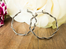 Load image into Gallery viewer, Large Beaded Twist Silver Hoop Earrings
