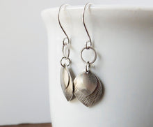 Load image into Gallery viewer, Small Silver Double Leaf Dangle Earrings