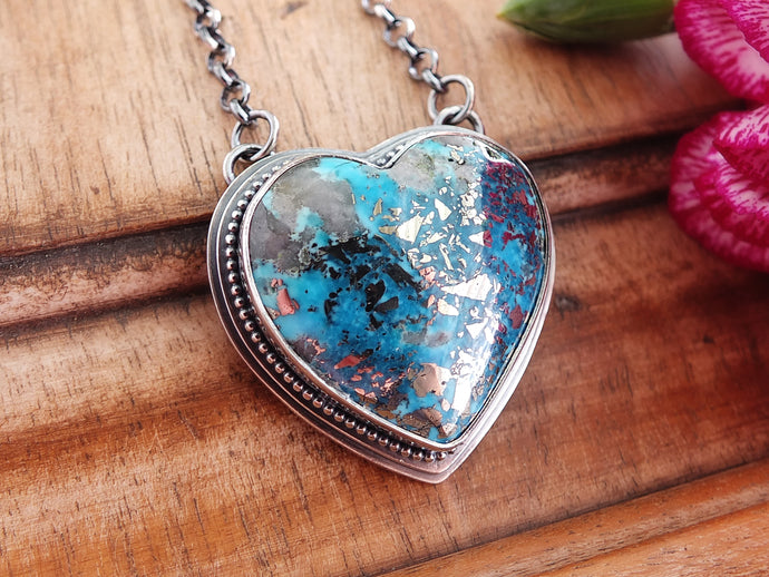Persian Turquoise with Pyrite Heart Necklace