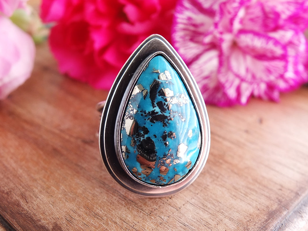 Persian Turquoise w/ Pyrite Ring or Pendant (Choose Your Size)