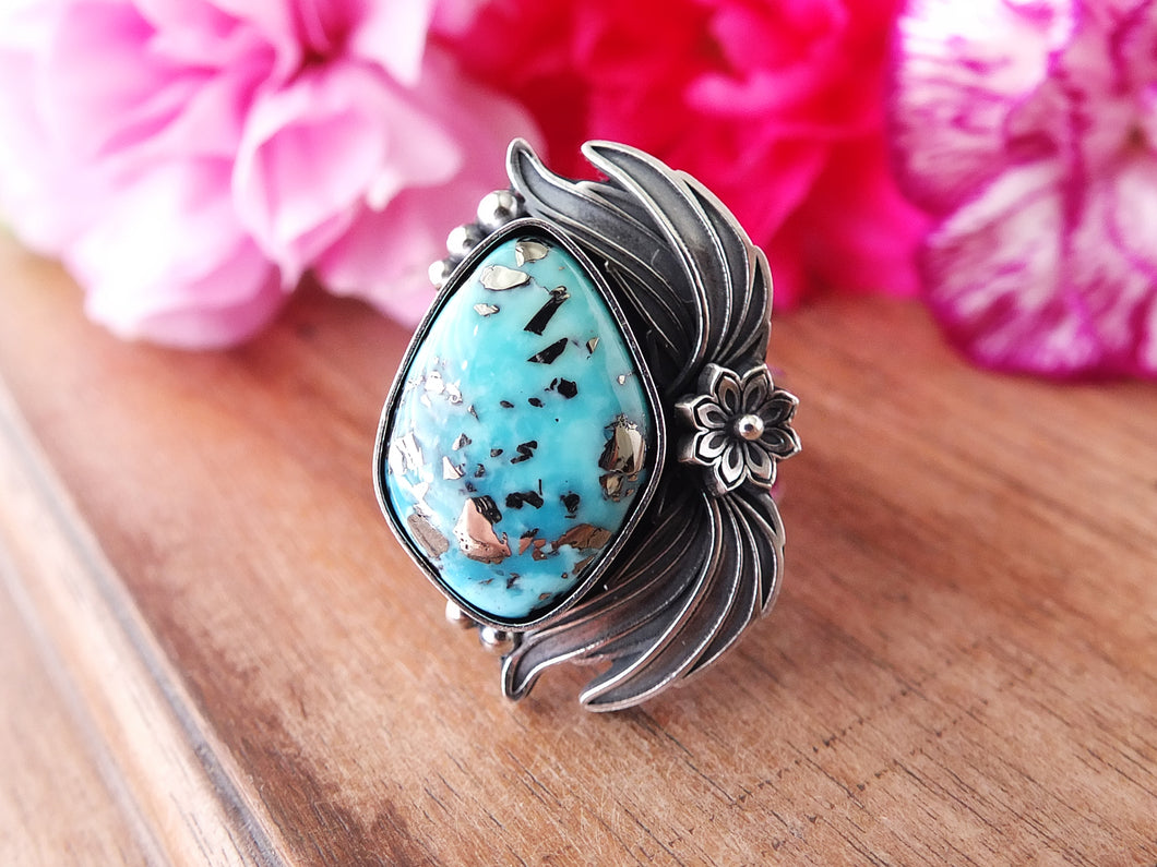 Persian Turquoise w/ Pyrite Ring or Pendant (Choose Your Size)