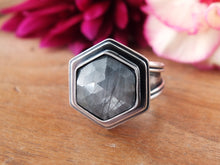 Load image into Gallery viewer, Rose Cut Silver Sheen Sapphire Ring or Pendant (Choose Your Size)