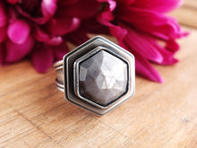 Load image into Gallery viewer, RESERVED: Rose Cut Silver Sheen Sapphire Ring or Pendant (Choose Your Size)