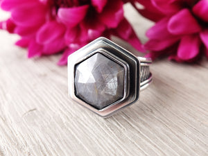 RESERVED: Rose Cut Silver Sheen Sapphire Ring or Pendant (Choose Your Size)