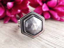 Load image into Gallery viewer, RESERVED: Rose Cut Silver Sheen Sapphire Ring or Pendant (Choose Your Size)