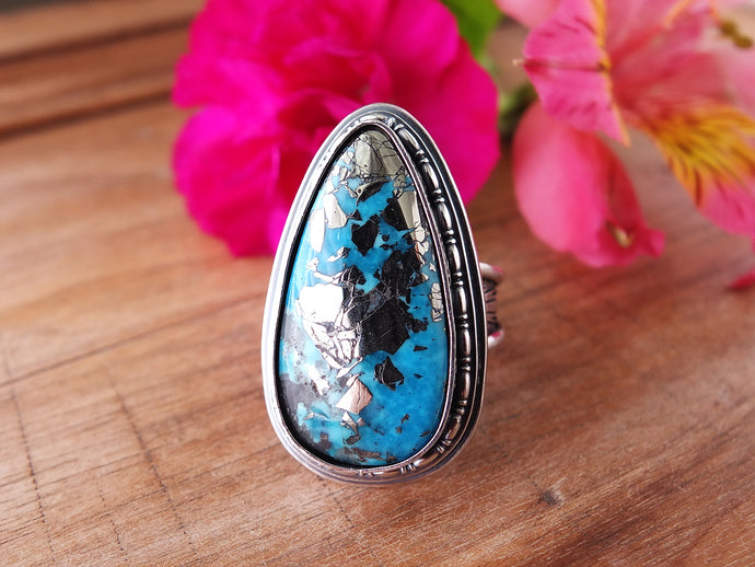 Persian Turquoise w/ Pyrite Ring or Pendant (Choose Your Size)