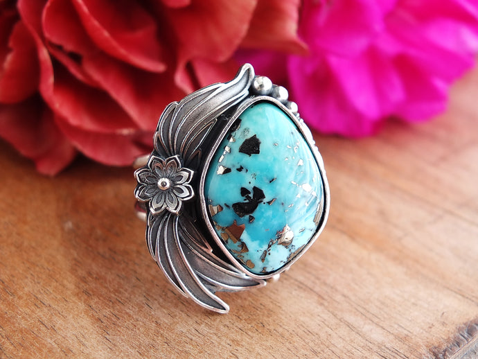 Persian Turquoise w/ Pyrite Ring or Pendant (Choose Your Size)