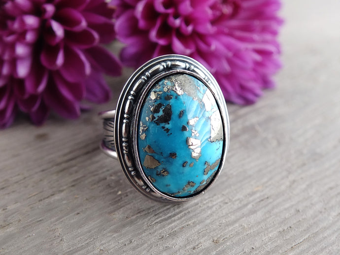 Persian Turquoise w/ Pyrite Ring or Pendant (Choose Your Size)