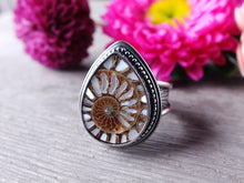 Load image into Gallery viewer, Ammonite w/ Mother of Pearl Ring or Pendant (Choose Your Size)