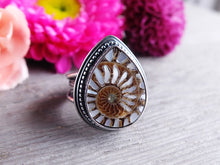 Load image into Gallery viewer, Ammonite w/ Mother of Pearl Ring or Pendant (Choose Your Size)