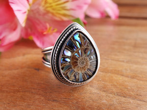 Ammonite with Abalone Inlay Ring or Pendant (Choose Your Size)