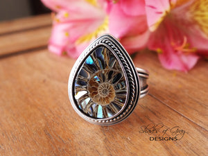 Ammonite with Abalone Inlay Ring or Pendant (Choose Your Size)
