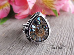 Ammonite with Abalone Inlay Ring or Pendant (Choose Your Size)