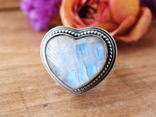 Load image into Gallery viewer, Rainbow Moonstone Heart Ring or Pendant (Choose Your Size)