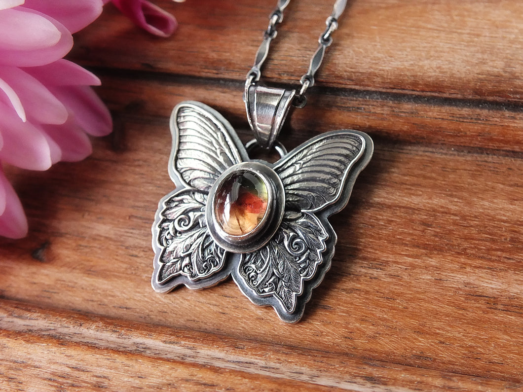 Tri-Color Tourmaline Butterfly Pendant