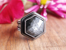 Load image into Gallery viewer, Rose Cut Silver Sheen Sapphire Ring or Pendant (Choose Your Size)