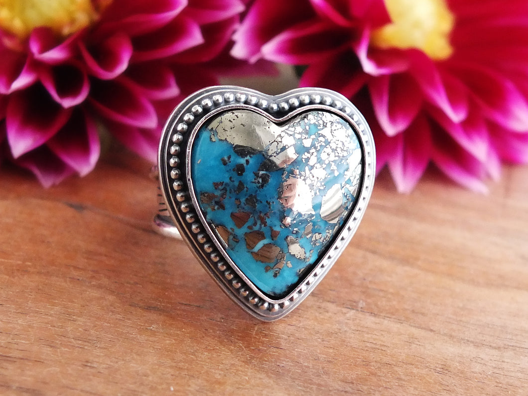 Persian Turquoise w/ Pyrite Ring or Pendant (Choose Your Size)