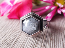 Load image into Gallery viewer, Rose Cut Silver Sheen Sapphire Ring or Pendant (Choose Your Size)