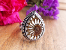 Load image into Gallery viewer, Ammonite with Mother of Pearl Inlay Ring or Pendant (Choose Your Size)