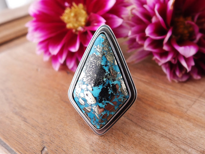 Persian Turquoise with Pyrite Ring or Pendant (Choose Your Size)