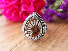 Load image into Gallery viewer, Ammonite with Mother of Pearl Inlay Ring or Pendant (Choose Your Size)