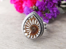 Load image into Gallery viewer, Ammonite with Mother of Pearl Inlay Ring or Pendant (Choose Your Size)