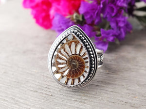 Ammonite with Mother of Pearl Inlay Ring or Pendant (Choose Your Size)