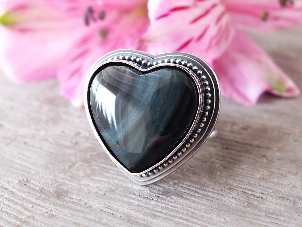 Rainbow Obsidian Heart Ring or Pendant (Choose Your Size)