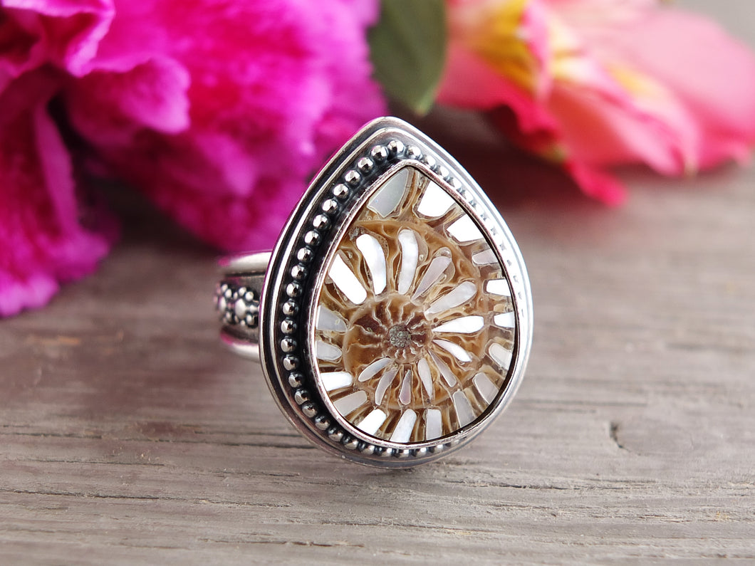 Ammonite with Mother of Pearl Inlay Ring or Pendant (Choose Your Size)