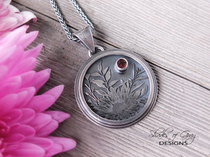 Engraved Flower and Tourmaline Pendant