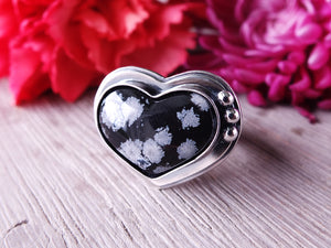 Snowflake Obsidian Heart Ring or Pendant (Choose Your Size)