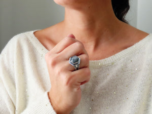 Rose Cut Silver Sheen Sapphire Ring or Pendant (Choose Your Size)