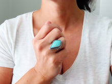 Load image into Gallery viewer, Blue Opalized Wood Ring or Pendant (Choose Your Size)