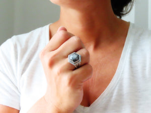 Rose Cut Silver Sheen Sapphire Ring or Pendant (Choose Your Size)