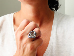 Ammonite with Mother of Pearl Inlay Ring or Pendant (Choose Your Size)