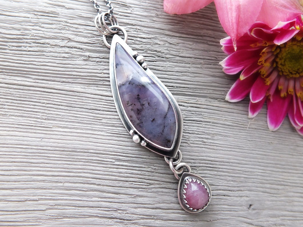 Amethyst Sage Agate and Rose Cut Sapphire Pendant