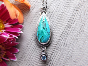 RESERVED: Malachite and Chrysocolla Pendant with Sky Blue Topaz Accent
