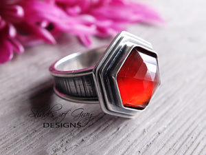 Hexagonal Hessonite Garnet Ring or Pendant (Choose Your Size)
