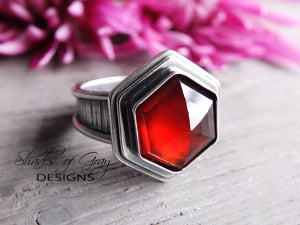 Hexagonal Hessonite Garnet Ring or Pendant (Choose Your Size)