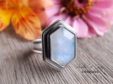 Load image into Gallery viewer, Hexagonal Rainbow Moonstone Ring or Pendant (Choose Your Size)