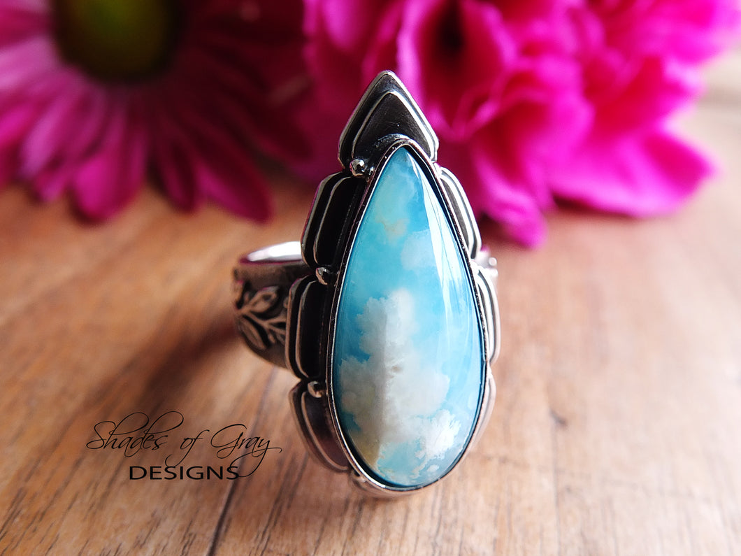 Plume Agate and Turquoise Doublet Ring or Pendant (Choose Your Size)
