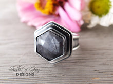 Load image into Gallery viewer, Rose Cut Hexagonal Silver Sapphire Ring or Pendant (Choose Your Size)