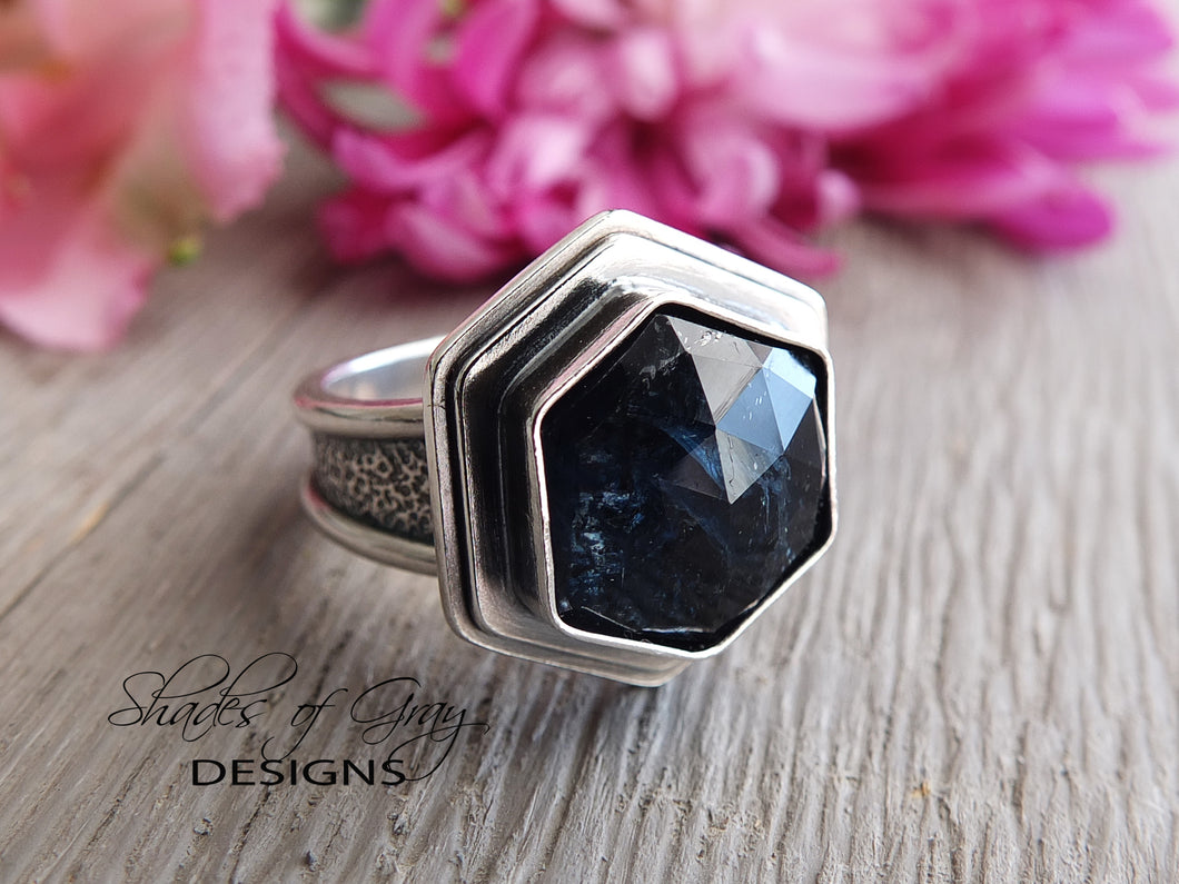 Hexagonal Rose Cut Teal Moss Kyanite Ring or Pendant (Choose Your Size)