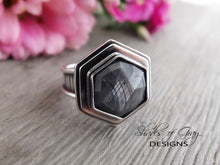 Load image into Gallery viewer, RESERVED: Rose Cut Hexagonal Silver Sapphire Ring or Pendant (Choose Your Size)