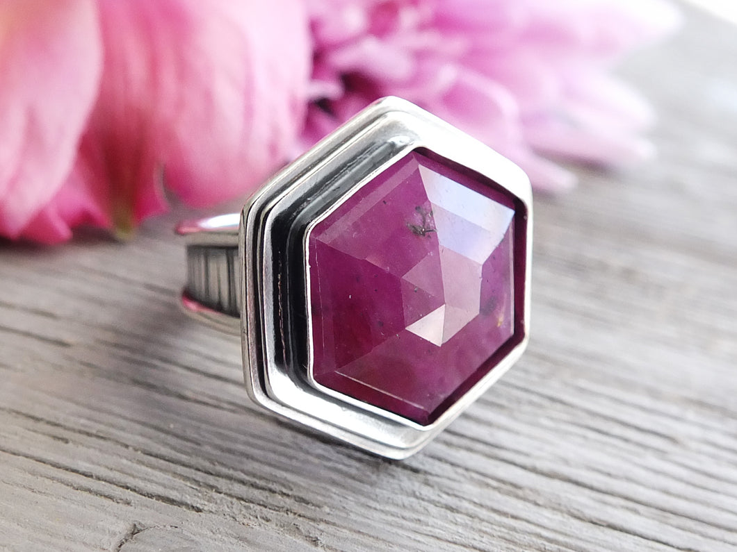 Geometric Dark Pink Sapphire Ring or Pendant (Choose Your Size)