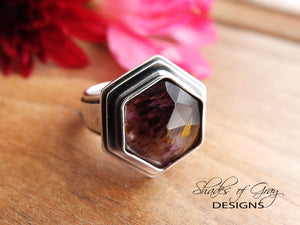 Hexagonal Rose Cut Super 7 (Cacoxenite in Amethyst) Ring or Pendant (Choose Your Size)
